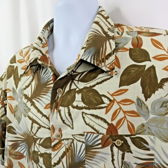 Vintage Van Heusen  Studio Hawaiian Aloha Shirt Mens XL  Brown Rust Leaves - Picture 1 of 11